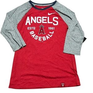 Nike Los Angeles Angels women’s Tri-Blend Raglan 3/4-Sleeve tee shirt‎ red small